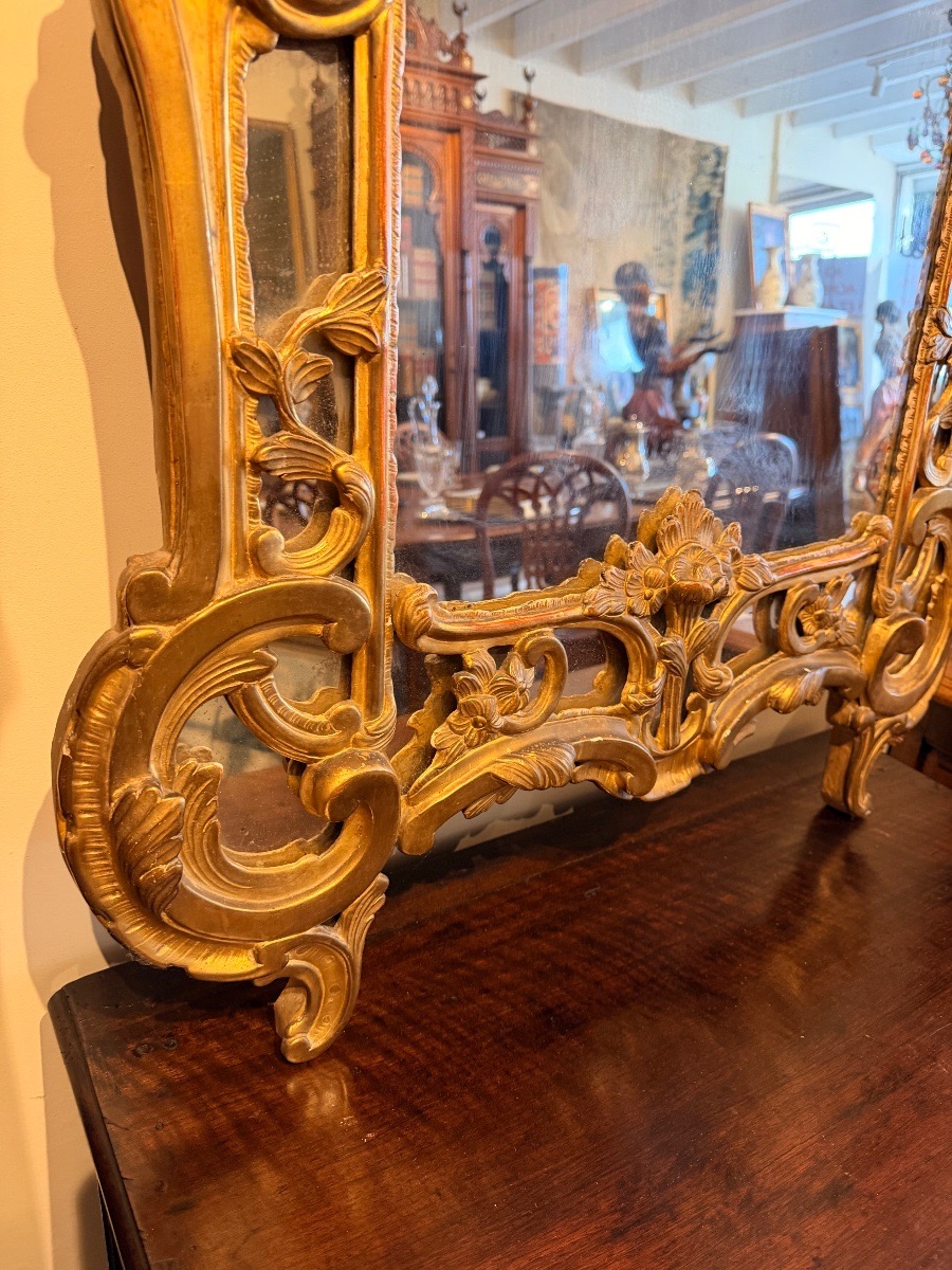 Miroir d époque Louis XV en bois doré 18 eme à pareclose -photo-4