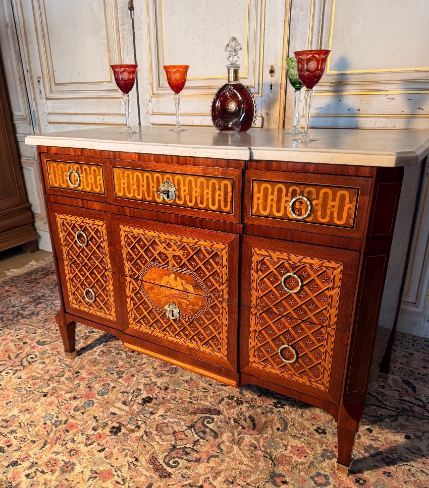 Commode d époque Louis XVI 18 eme en marqueterie -photo-2