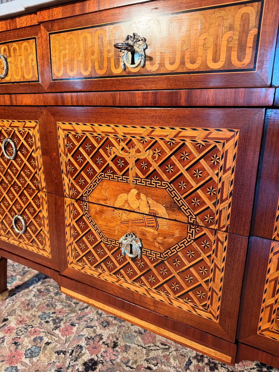 Commode d époque Louis XVI 18 eme en marqueterie -photo-4