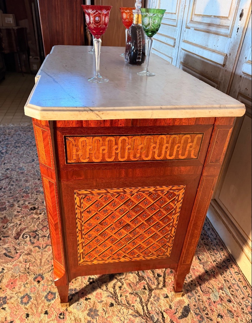 Commode d époque Louis XVI 18 eme en marqueterie -photo-2