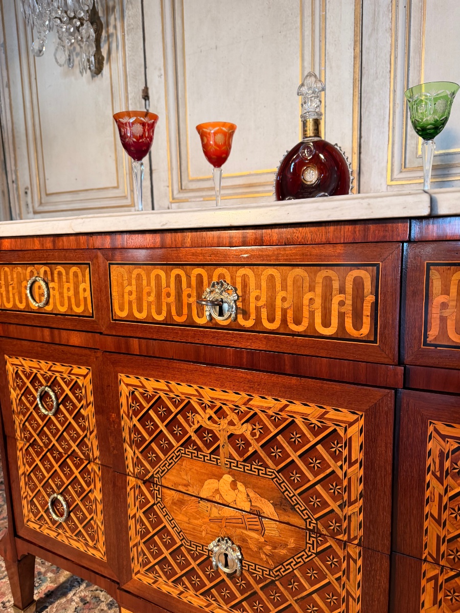Commode d époque Louis XVI 18 eme en marqueterie -photo-6