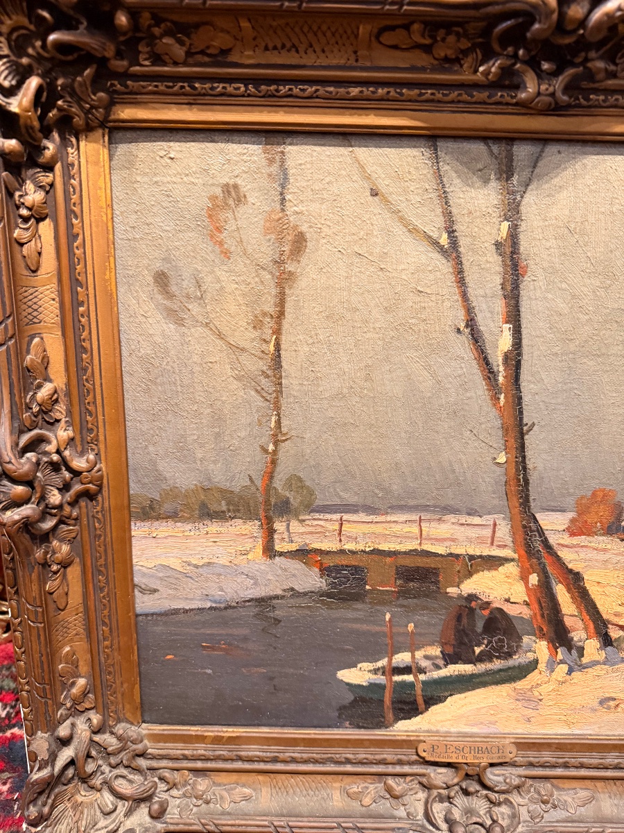 Winter Scene Painting By Paul Eschbach (1881–1961) Hst -photo-1