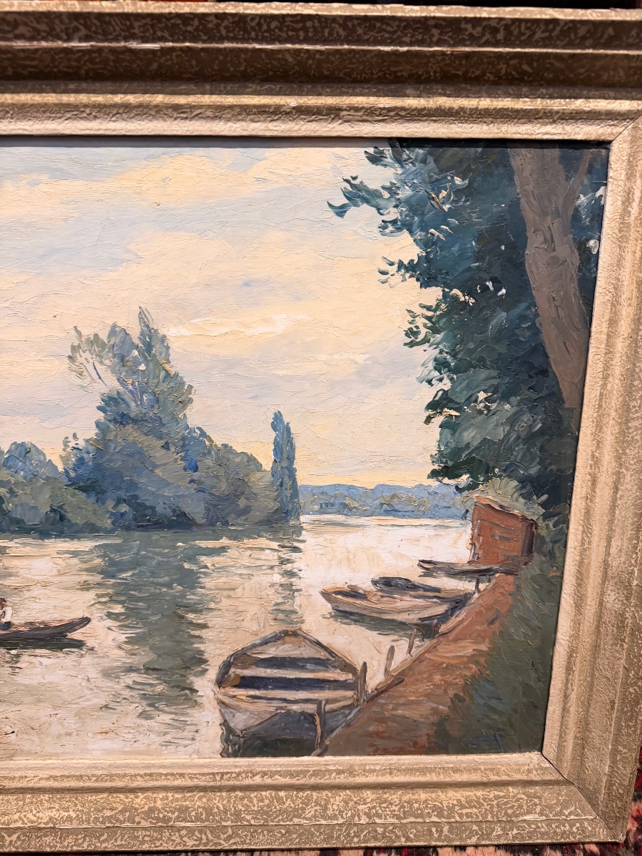 Tableau scène à la barque Christian Couillaud 1904-1964-photo-4