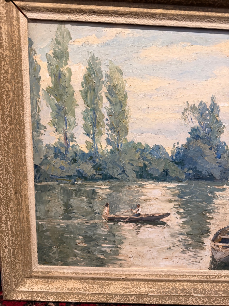 Tableau scène à la barque Christian Couillaud 1904-1964-photo-1