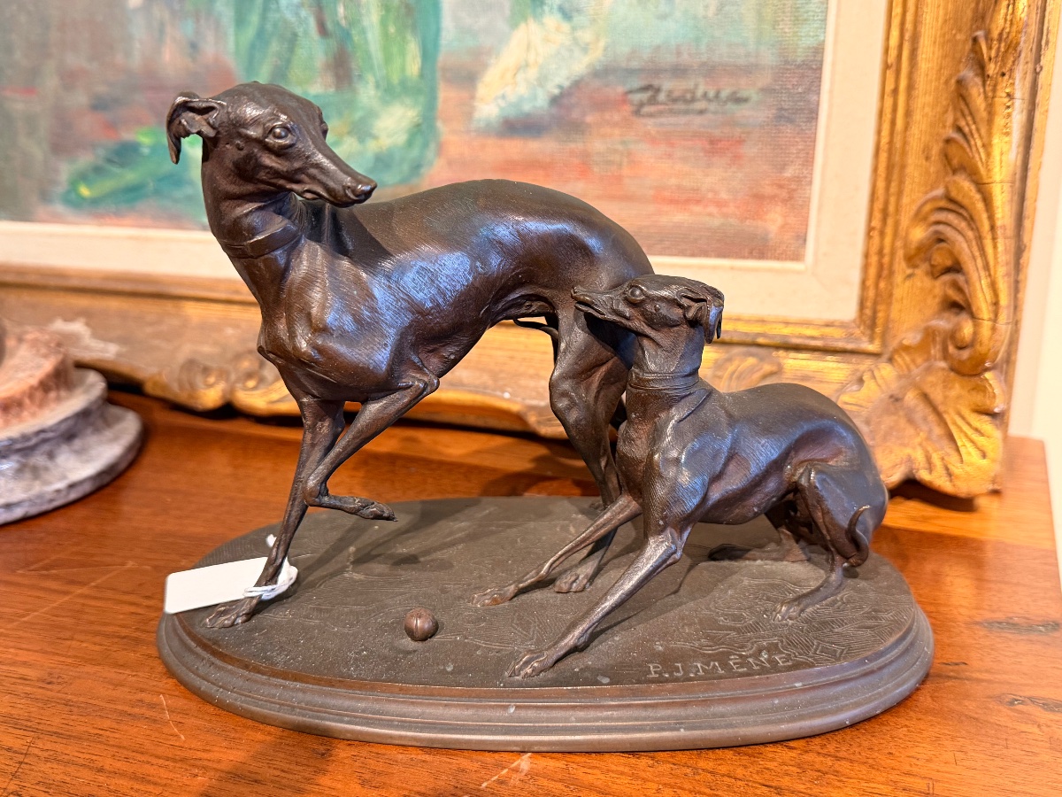 Bronze animalier Pierre-Jules Mêne 1810-1879 levrettes à la balle 