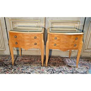 Pair Of Nightstands D Art Deco Period 1930/1940 In Sycamore