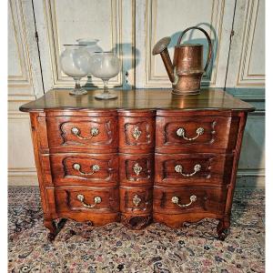 Louis XV Curved Commode In Cherry Wood 18th Century