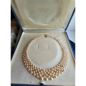 Mikimoto 5 Row Pearl And Diamond Necklace