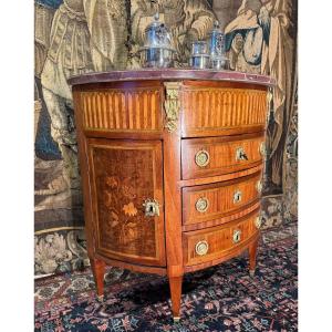 Louis XVI Half Moon Commode In Marquetry 19 Eme