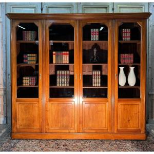 Large Walnut Bookcase With 4 Doors 
