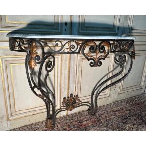 Console In Wrought Iron And Golden Sheet Metal 