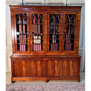 Large 19th Century Mahogany Bookcase With 8 Doors