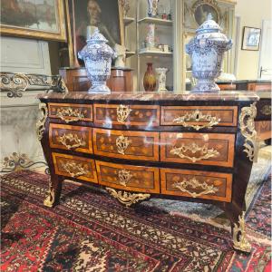 18th Century Flower Marquetry Chest Of Drawers Stamped Pionez 