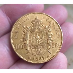 100 Francs 1867 Bb Gold Coin Napoleon III 