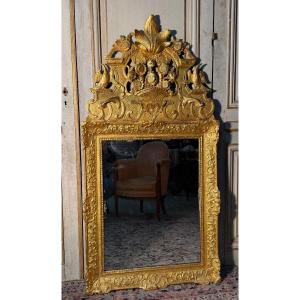 Large Regency Mirror In Gilded Wood, 18th Century 