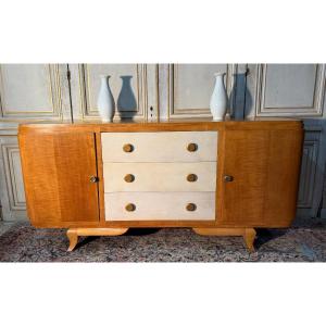 Art Deco Sideboard From 1930-1940 In Sycamore Wood With Parchment Drawers 