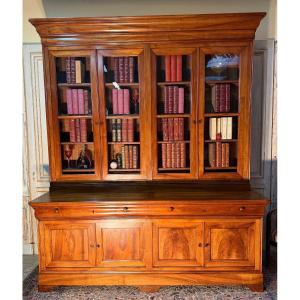 Grande bibliothèque en noyer d époque Louis Philippe en noyer blond 