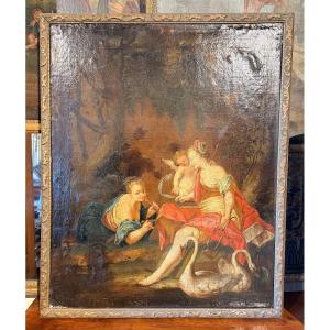 Tableau 18 eme leda et les cygnes dans le goût de Nicolas Vleughels