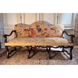 17th-century Louis XIII-style Bench Made Of Sheep Bone And Walnut