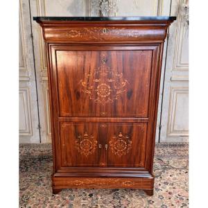 19th-century Secretary Desk By Charles X, Made Of Rosewood And Lemonwood 