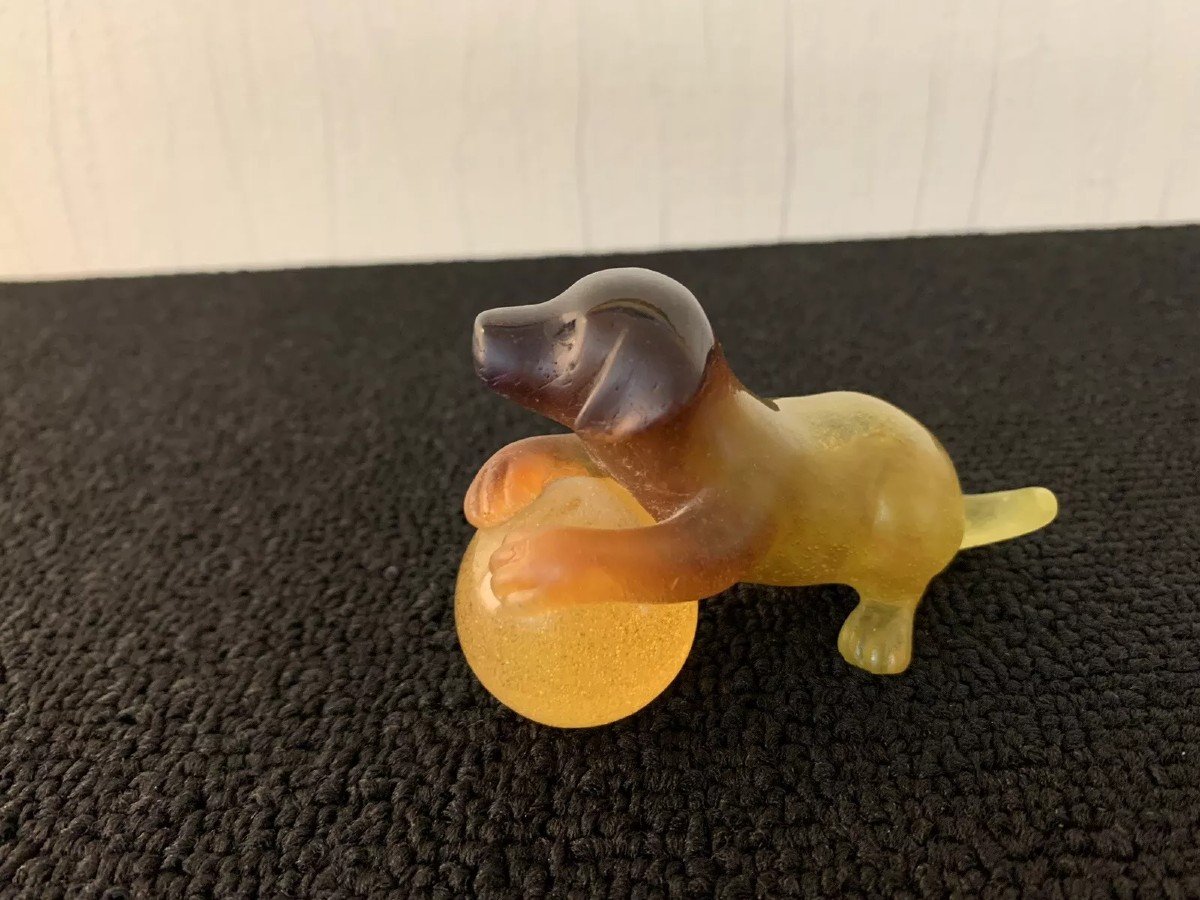 CHIEN AVEC SA  BALLE EN CRISTAL DAUM FRANCE -photo-1