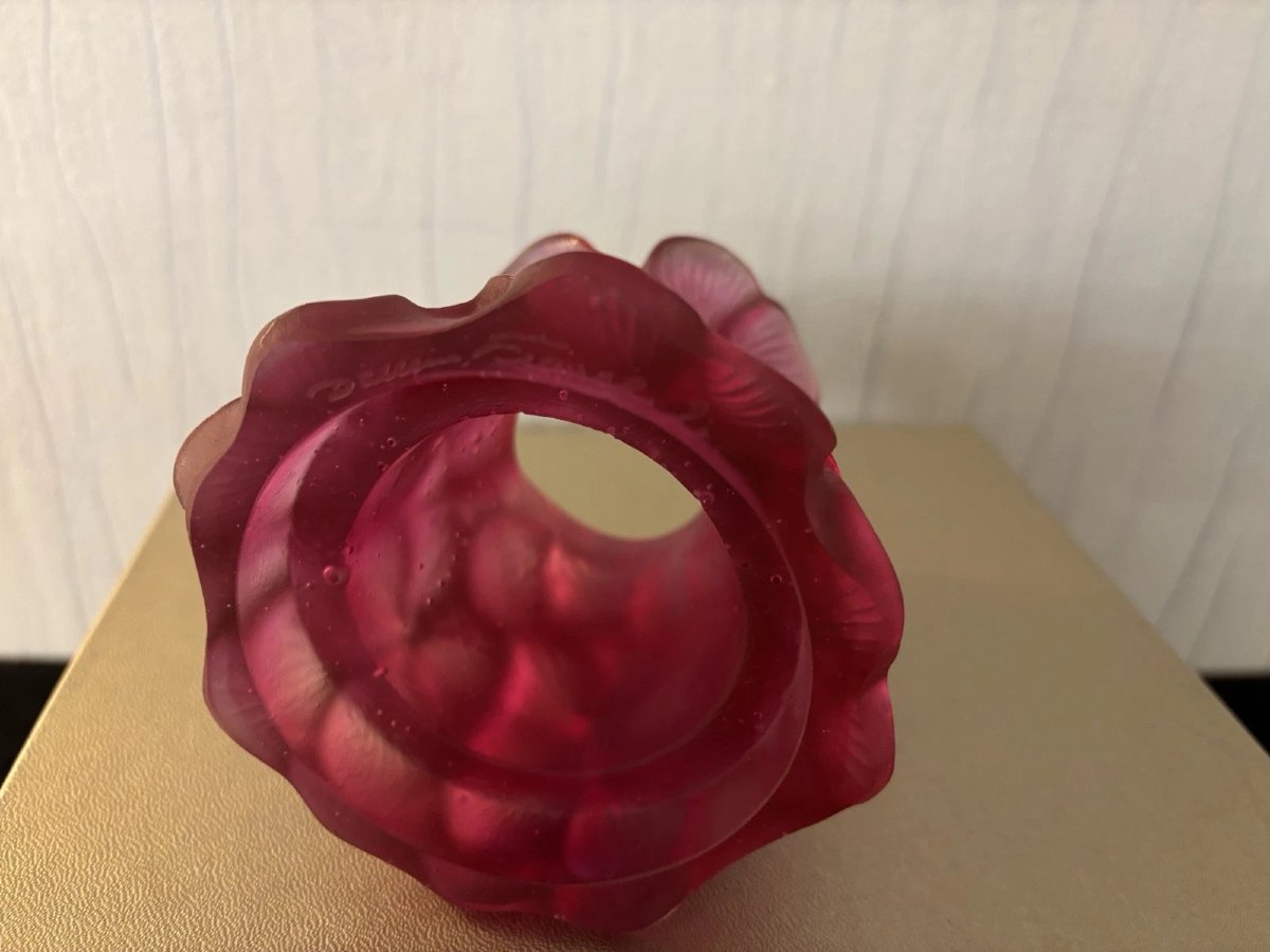 Plumeria Raspberry Tealight Holder In Daum Crystal France-photo-4