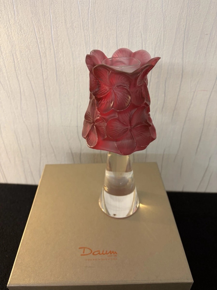 Plumeria Raspberry Tealight Holder In Daum Crystal France