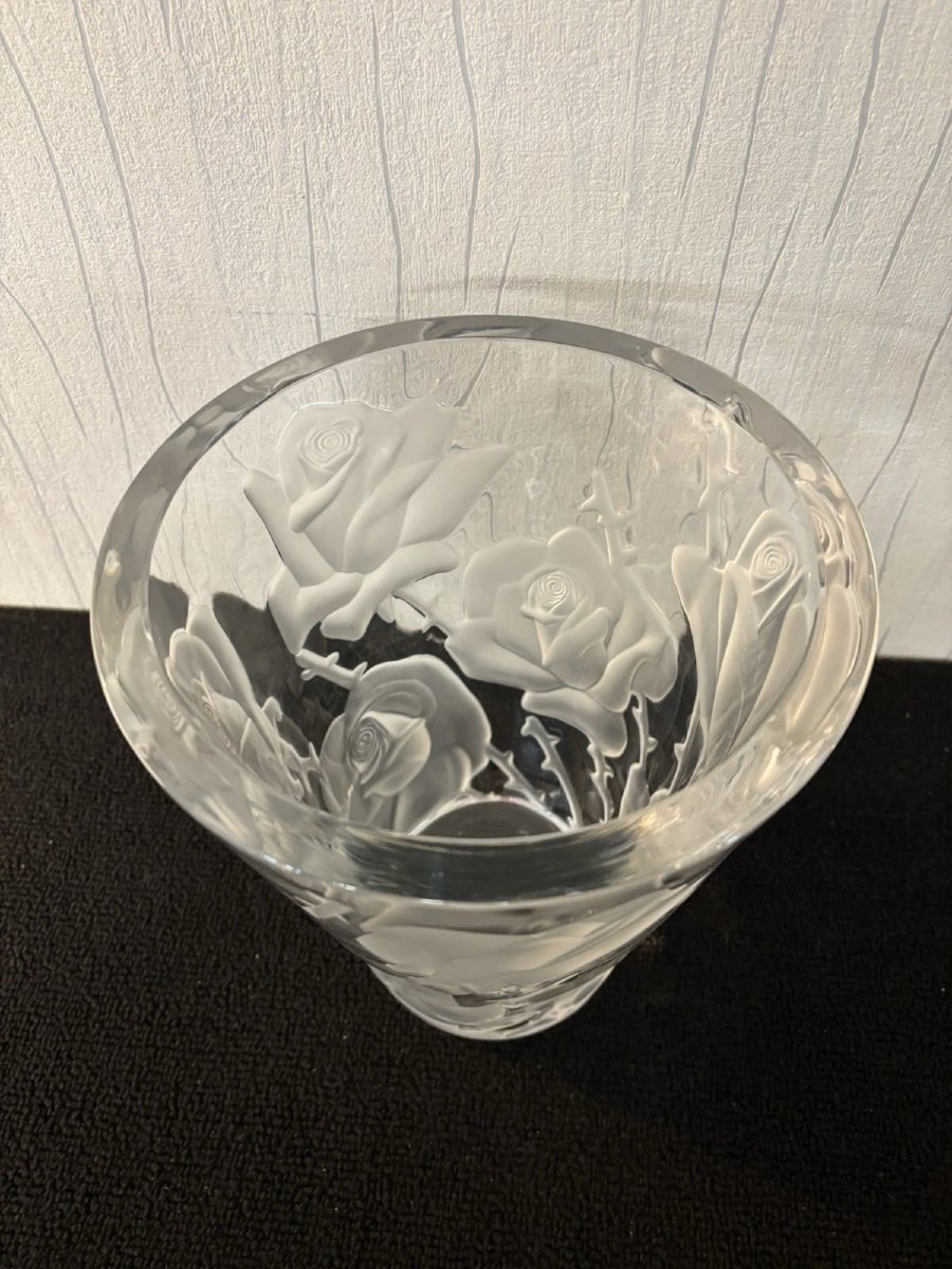 Vase Décor De Roses Modèle Ispahan En Cristal Lalique France-photo-4