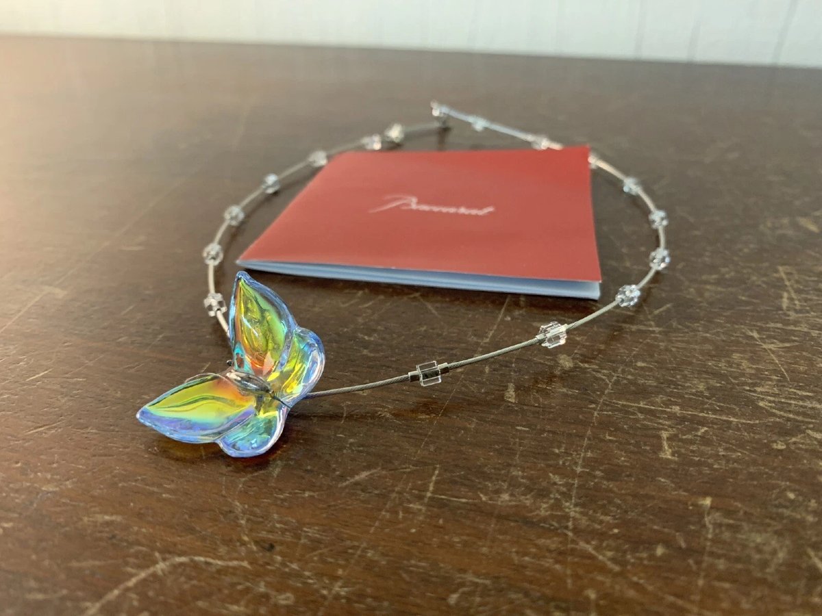 Baccarat Iridescent Crystal Butterfly Choker Necklace-photo-2