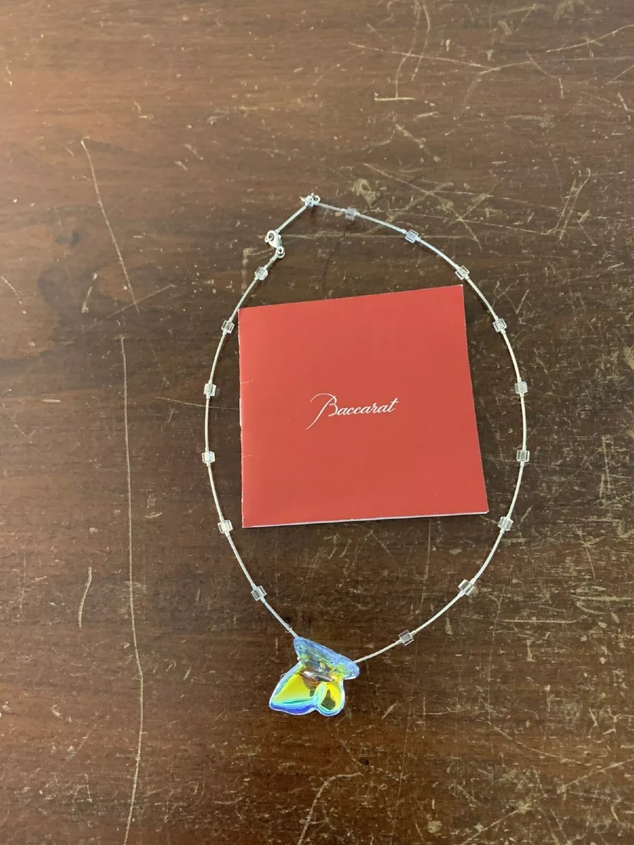 Baccarat Iridescent Crystal Butterfly Choker Necklace-photo-3