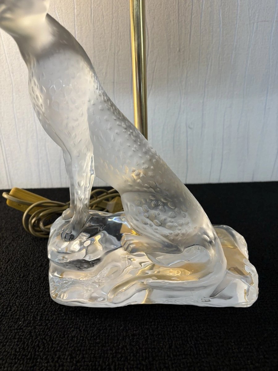 Cheetah Table Lamp In Lalique Crystal, France-photo-3