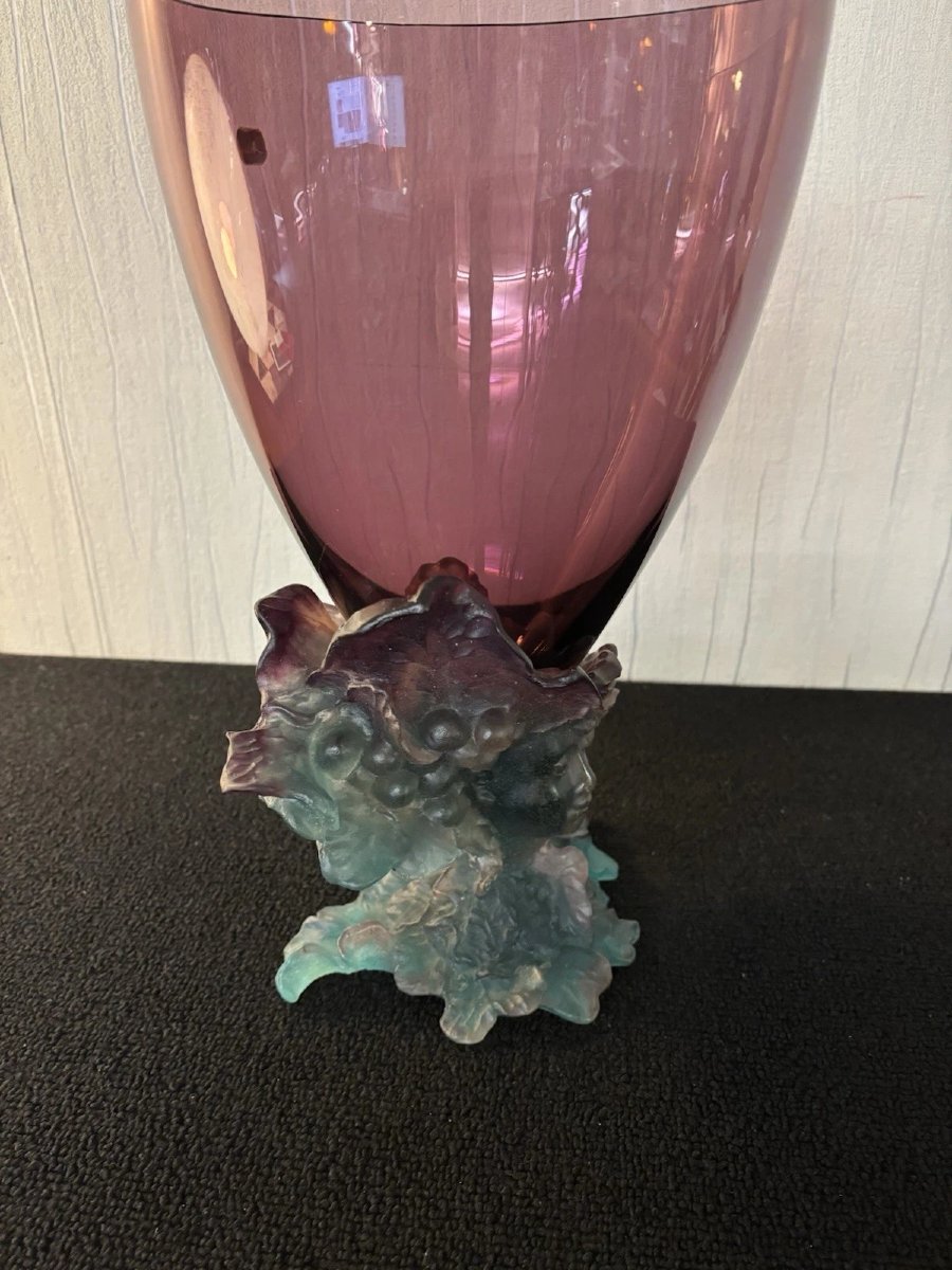 Large Bacchus Model Vase In Daum France Crystal-photo-2