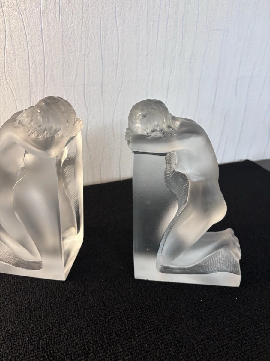 Pair Of Lalique France Crystal Bookends-photo-2