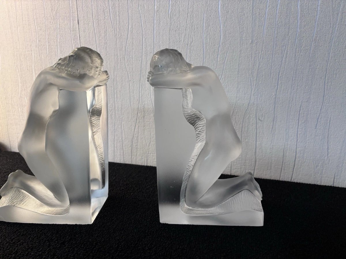 Pair Of Lalique France Crystal Bookends-photo-4