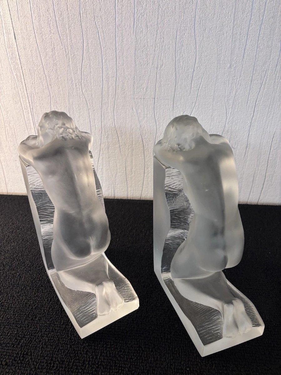 Pair Of Lalique France Crystal Bookends-photo-3
