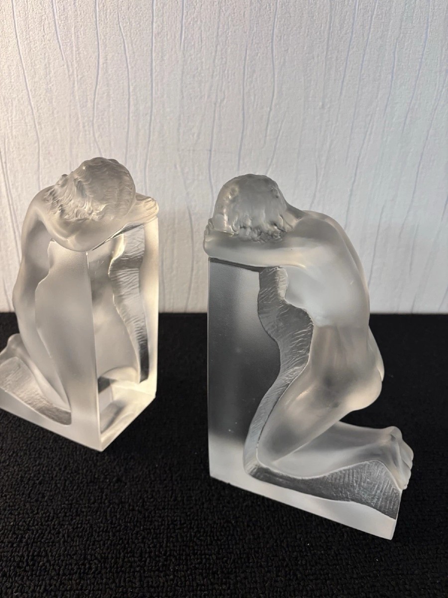 Pair Of Lalique France Crystal Bookends