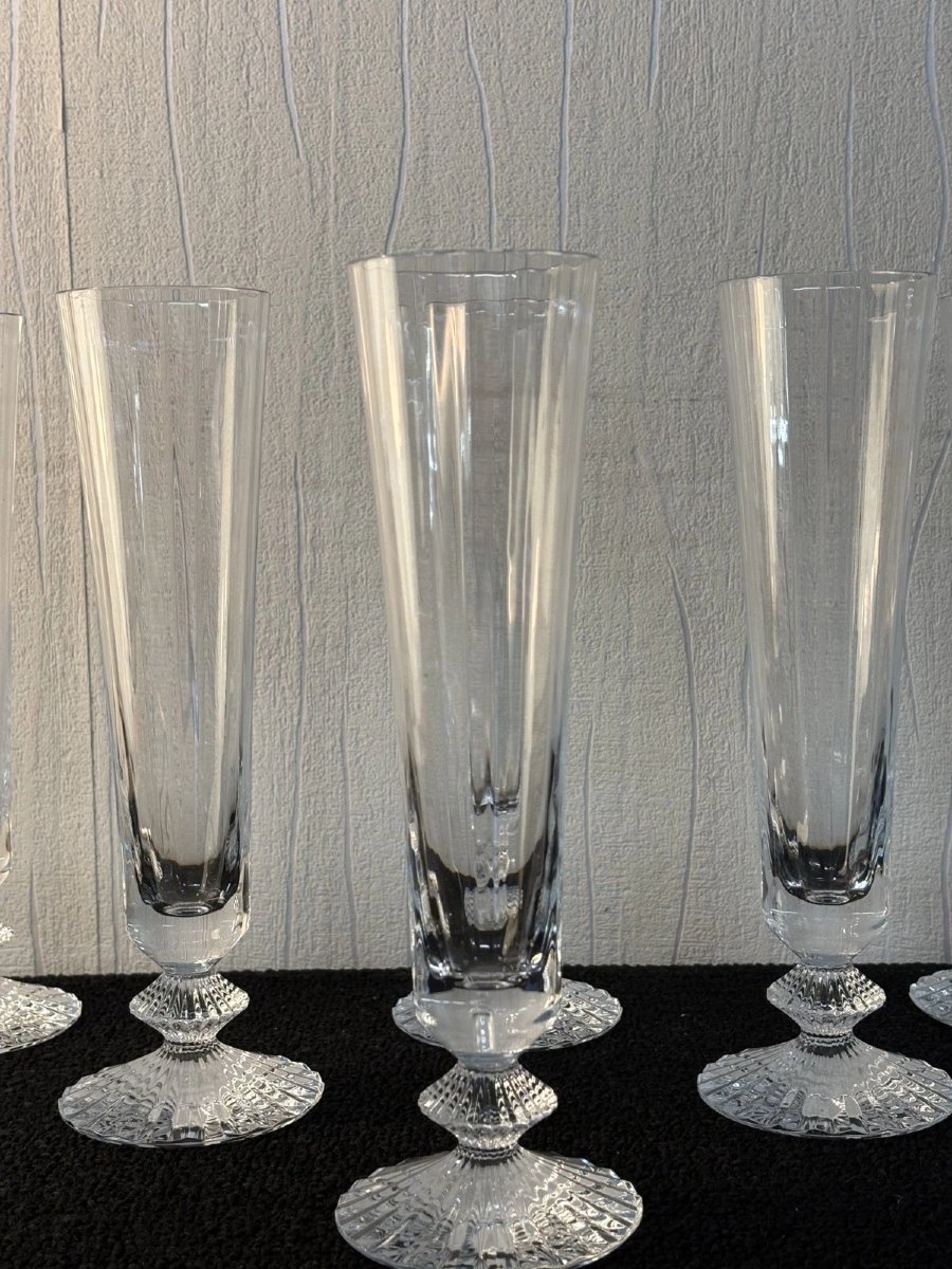 6 Champagne Flutes, Thousand Nights Model, In Baccarat Crystal -photo-2