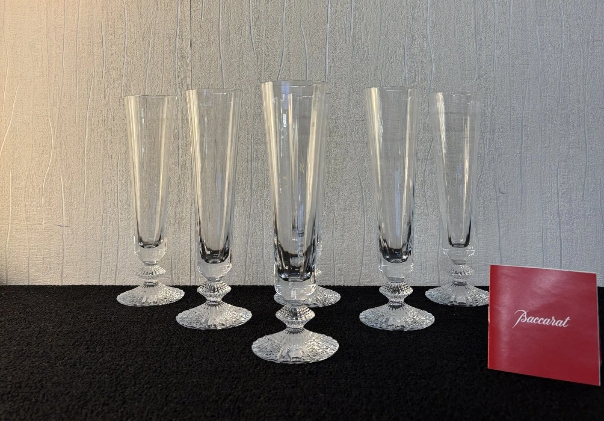 6 Champagne Flutes, Thousand Nights Model, In Baccarat Crystal -photo-3