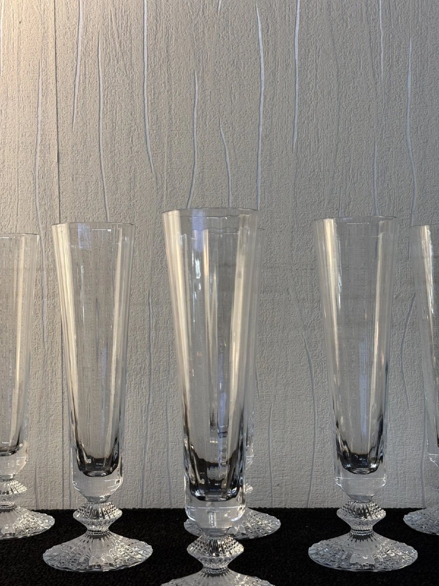 6 Champagne Flutes, Thousand Nights Model, In Baccarat Crystal -photo-4