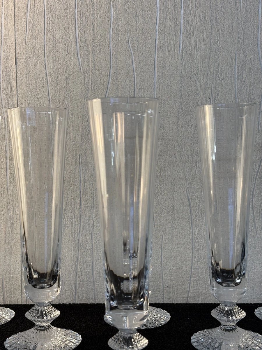 6 Champagne Flutes, Thousand Nights Model, In Baccarat Crystal -photo-4