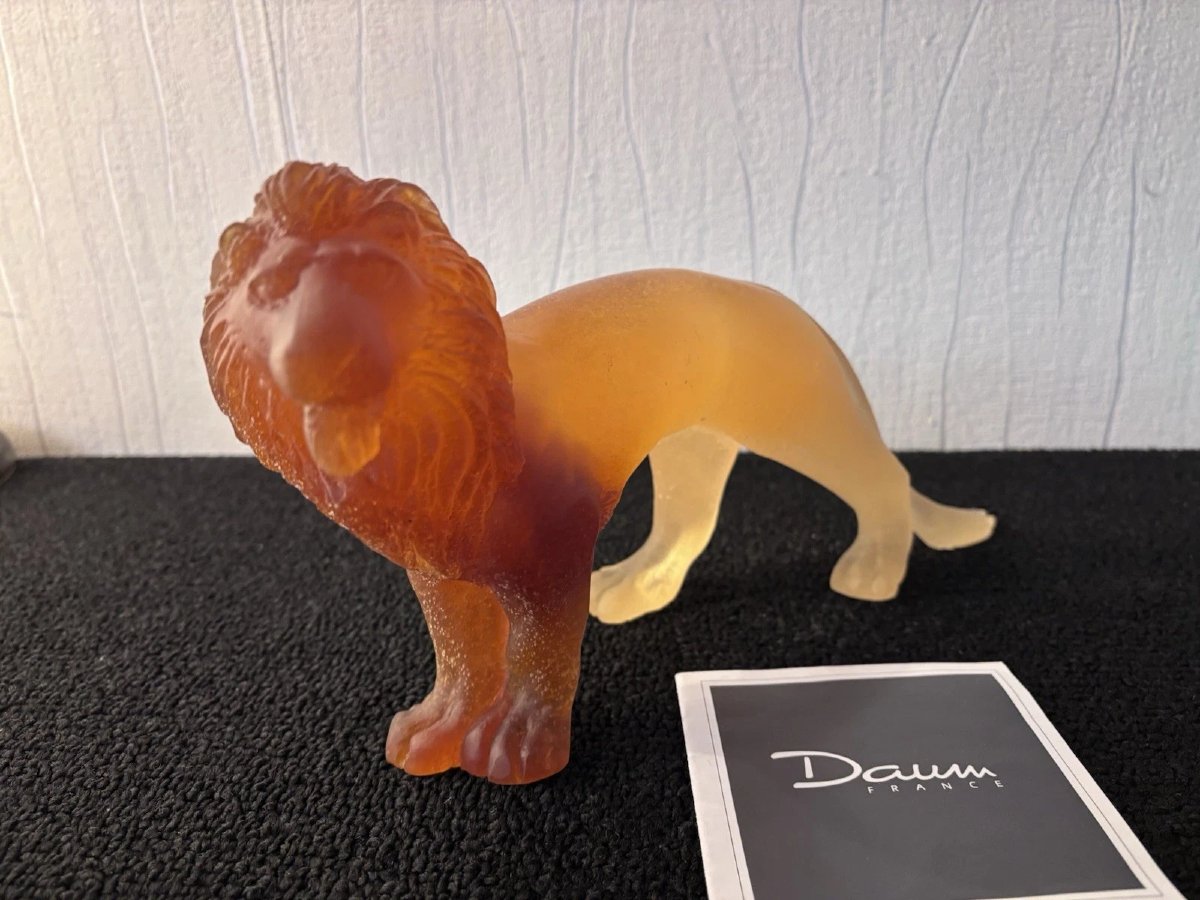 Daum France Amber Glass Paste Lion Sculpture-photo-3