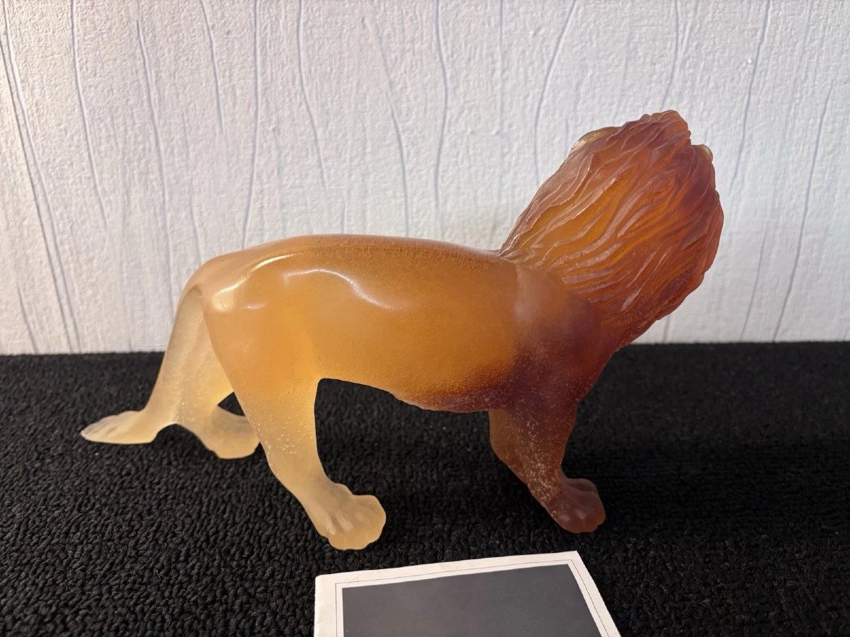 Daum France Amber Glass Paste Lion Sculpture-photo-4
