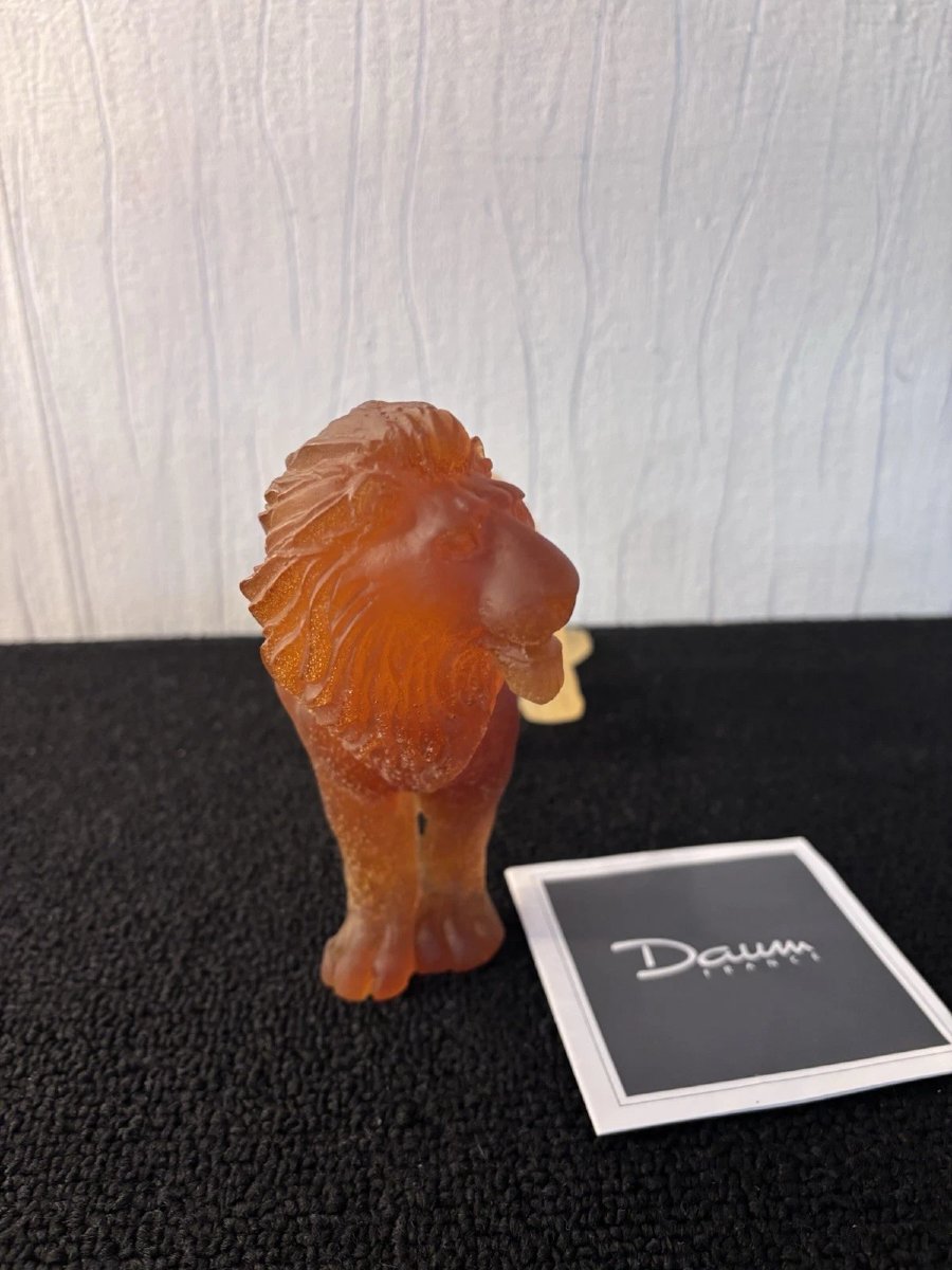 Daum France Amber Glass Paste Lion Sculpture-photo-1