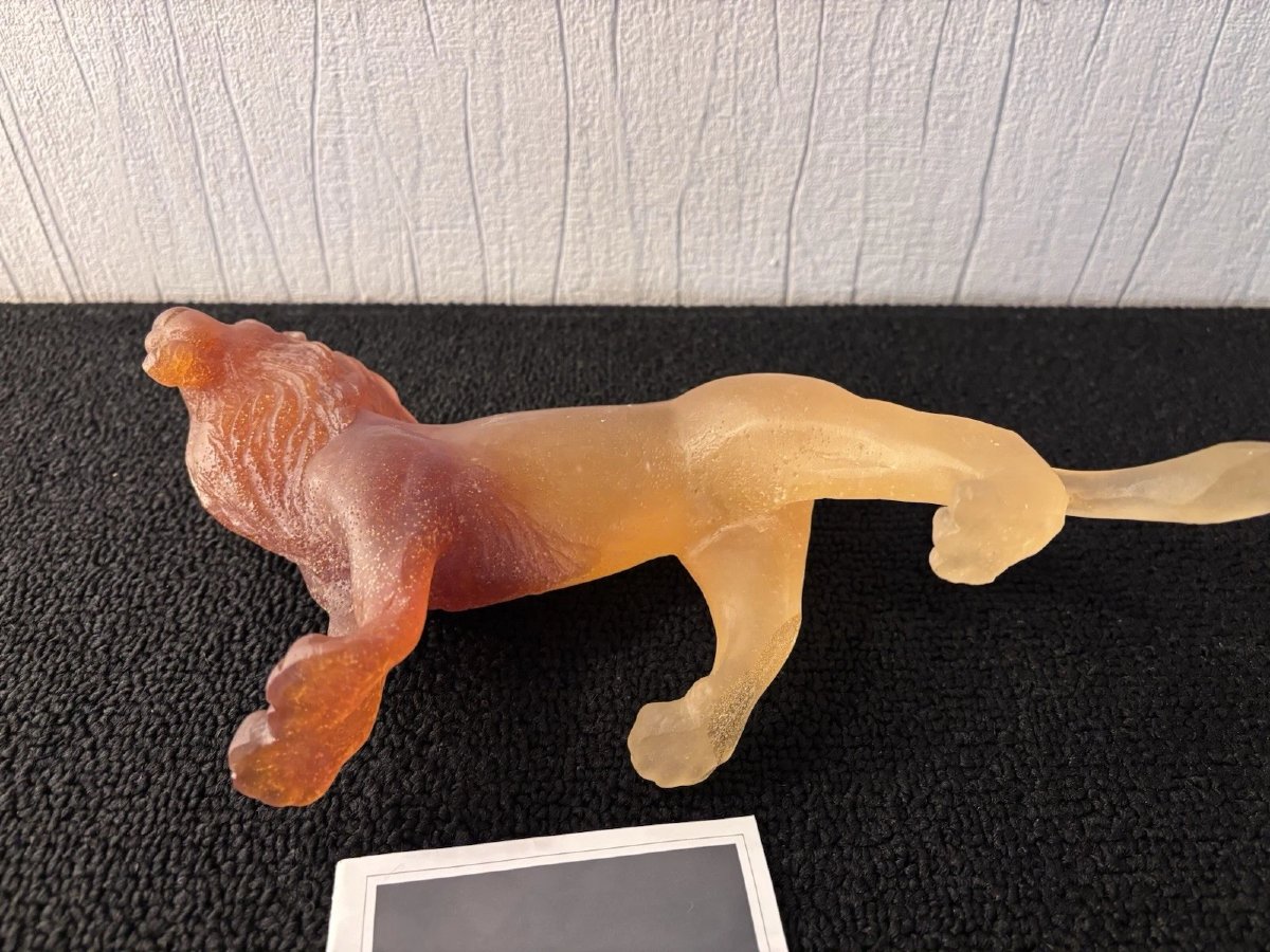 Daum France Amber Glass Paste Lion Sculpture-photo-2