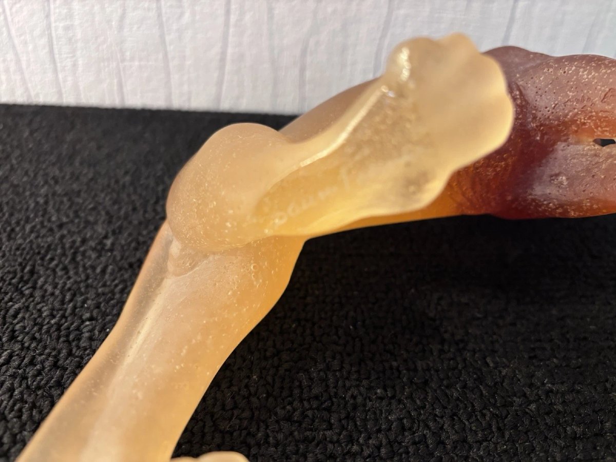 Daum France Amber Glass Paste Lion Sculpture-photo-3