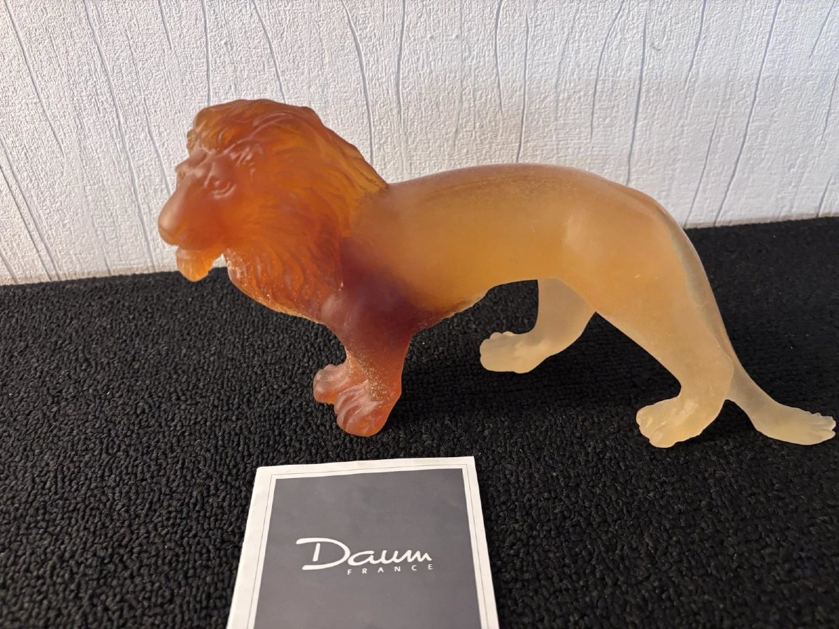 Daum France Amber Glass Paste Lion Sculpture-photo-5