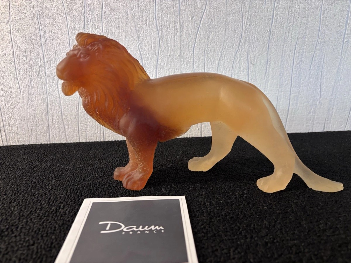 Daum France Amber Glass Paste Lion Sculpture