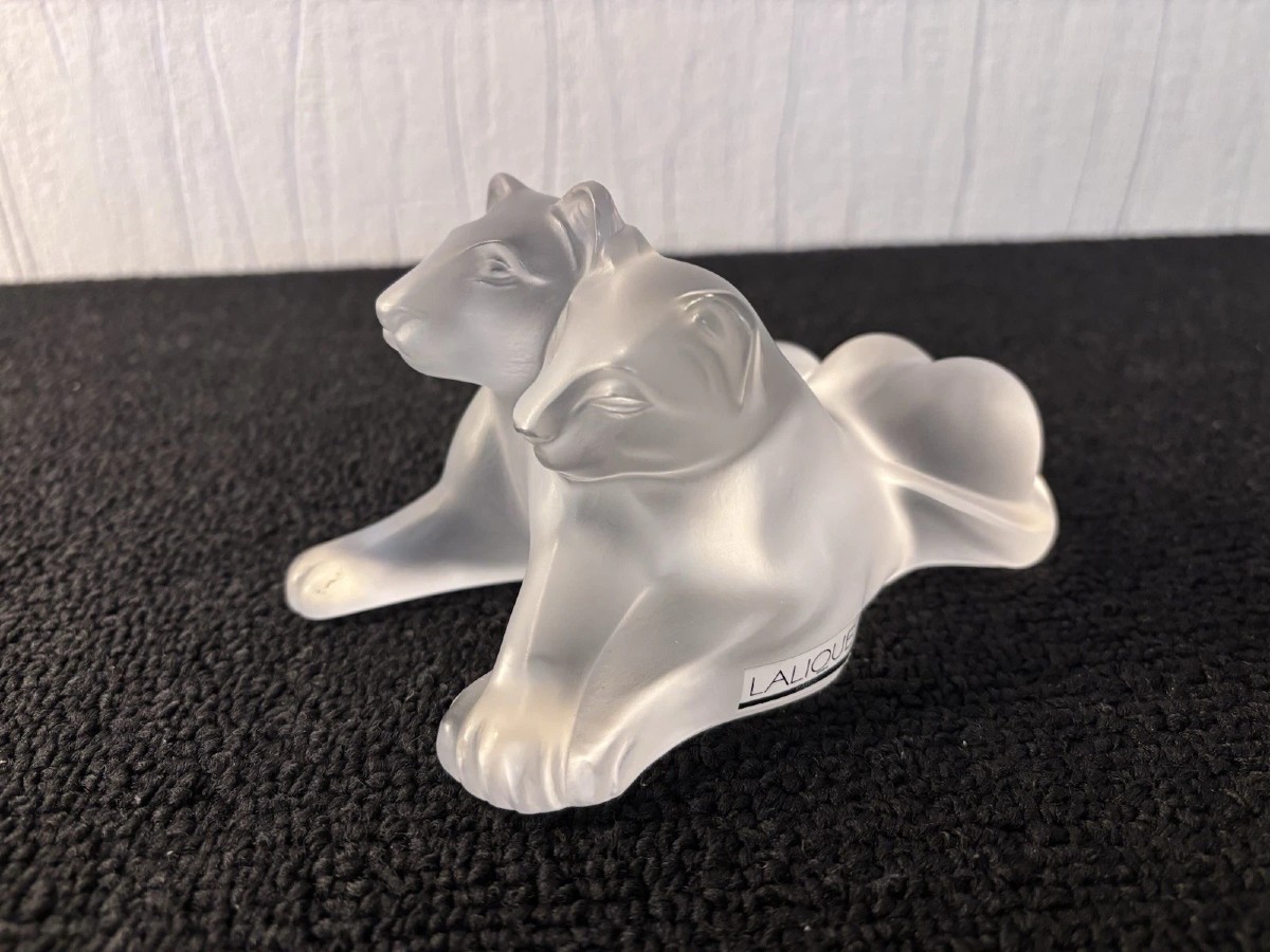 Bamara Model Lion Cubs In Lalique Crystal, France-photo-2