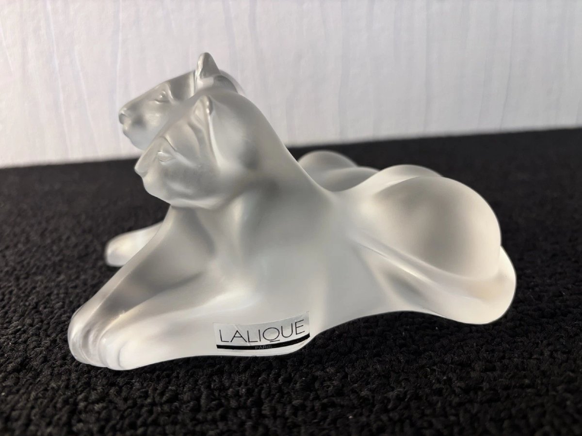Bamara Model Lion Cubs In Lalique Crystal, France-photo-3