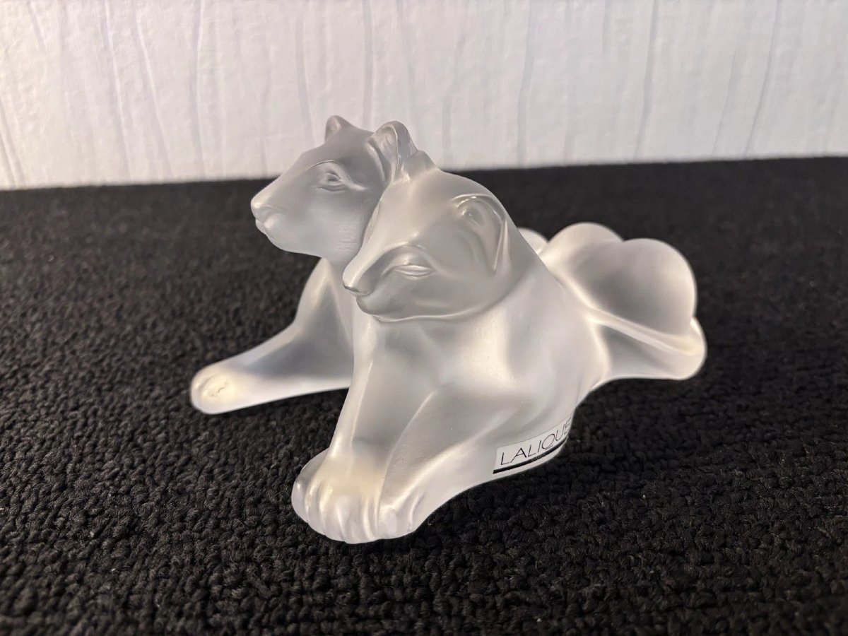 Bamara Model Lion Cubs In Lalique Crystal, France-photo-3